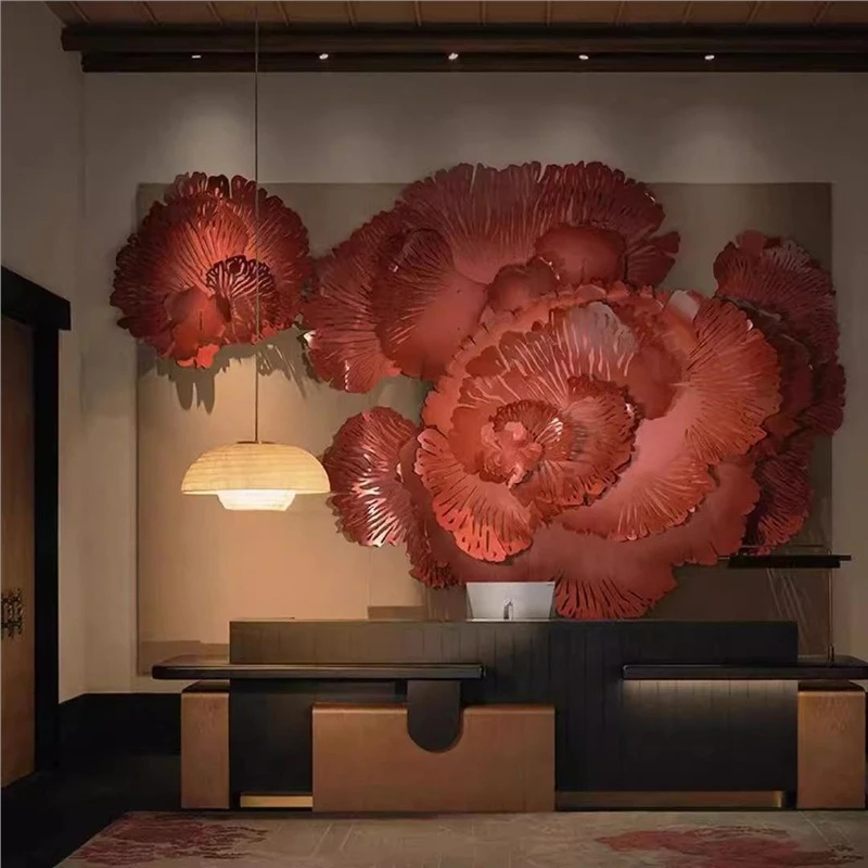 Flower lobby entrance metal wall decoration KTV hollow modern wall decoration pendant living room