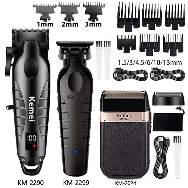 Kemei Hair Clipper Barber Blading Hair Cutting Machine Clipper Grooming Cordless Rechargeable Shaver Km-2299 Km-2290 Km-2024