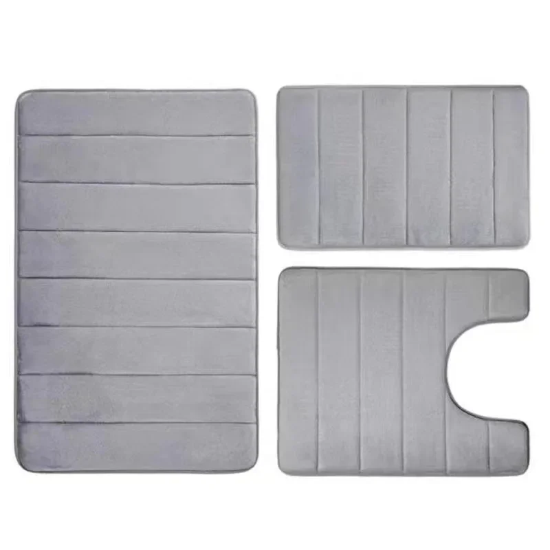 3 Pcs/set Coral Fleece Thicken Floor Mat for Living Room Non-slip Bathroom Carpet Set Bedside Long Mats Bedroom Door Rug