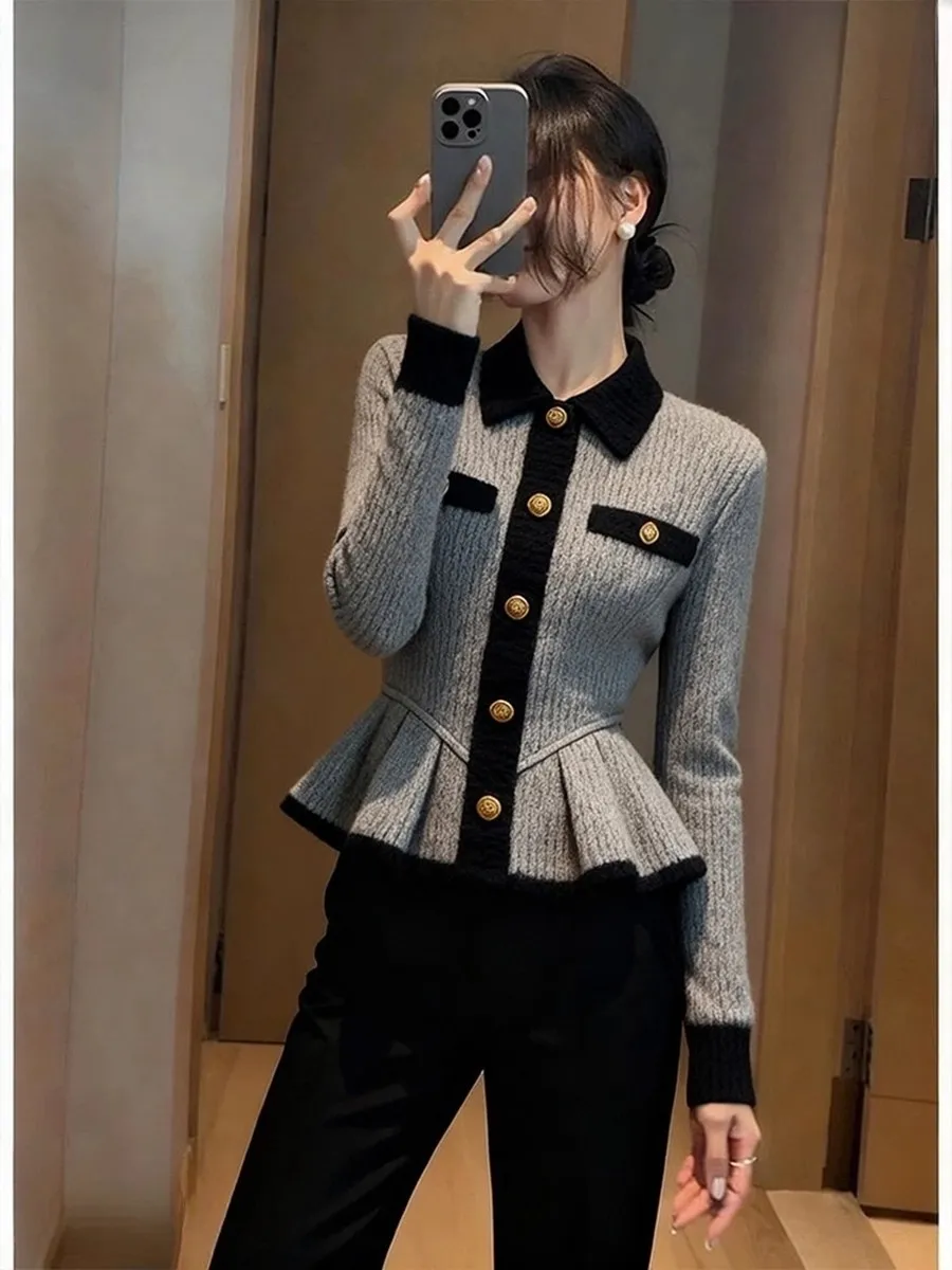 

Женский вязаный кардиган с открытым передом и декоративной вставкой на талии, осенне-зимний, модный, уникальный, для повседневной носки, приталенный, с длинными рукавами, круглым вырезом