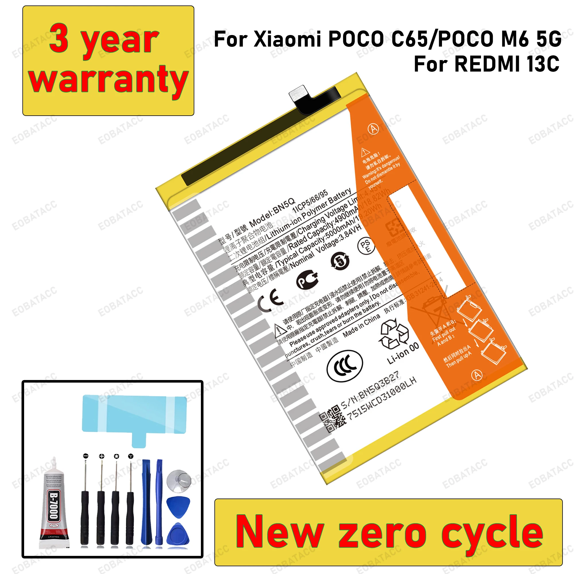100% New High Quality BN5Q For Xiaomi Redmi 13C/POCO C65/POCO M6 5G Mobile Battery Replacement Batteries +Free Tools