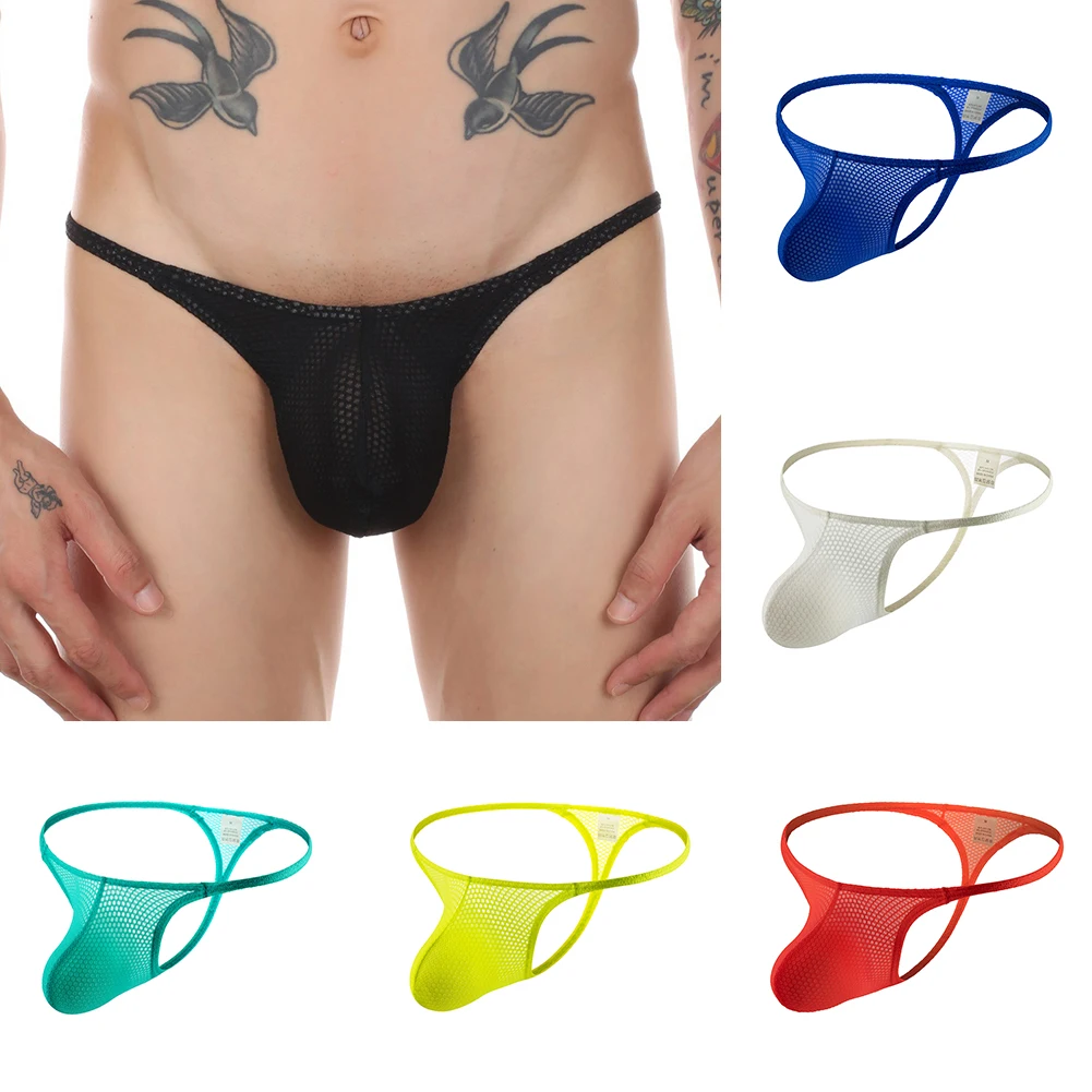 Tanga transpirable hueco para hombre, bolsa transparente de malla, bragas, ropa interior Sexy, parte trasera en T, Gay, trasero abierto