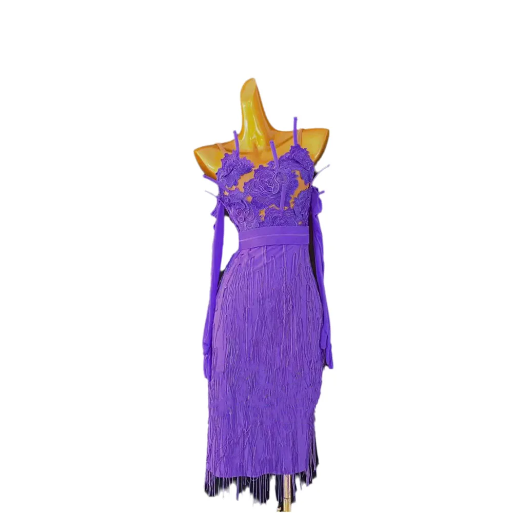 Strój do tańca latynoamerykańskiego dla dorosłych i dzieci, ekskluzywny, szyty na miarę, koronkowy top na ramiączkach, z frędzlami, do tanga, samby, zdobiony kamieniami AB, strój sceniczny.