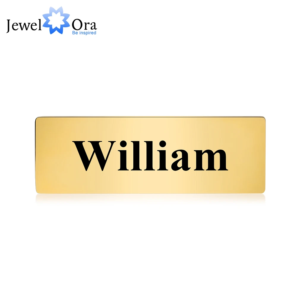 JewelOra Personalized Name Engraved Brooch Pin Customized Stainless Steel Rose Gold / Gold Color Tag Custom Name Badges