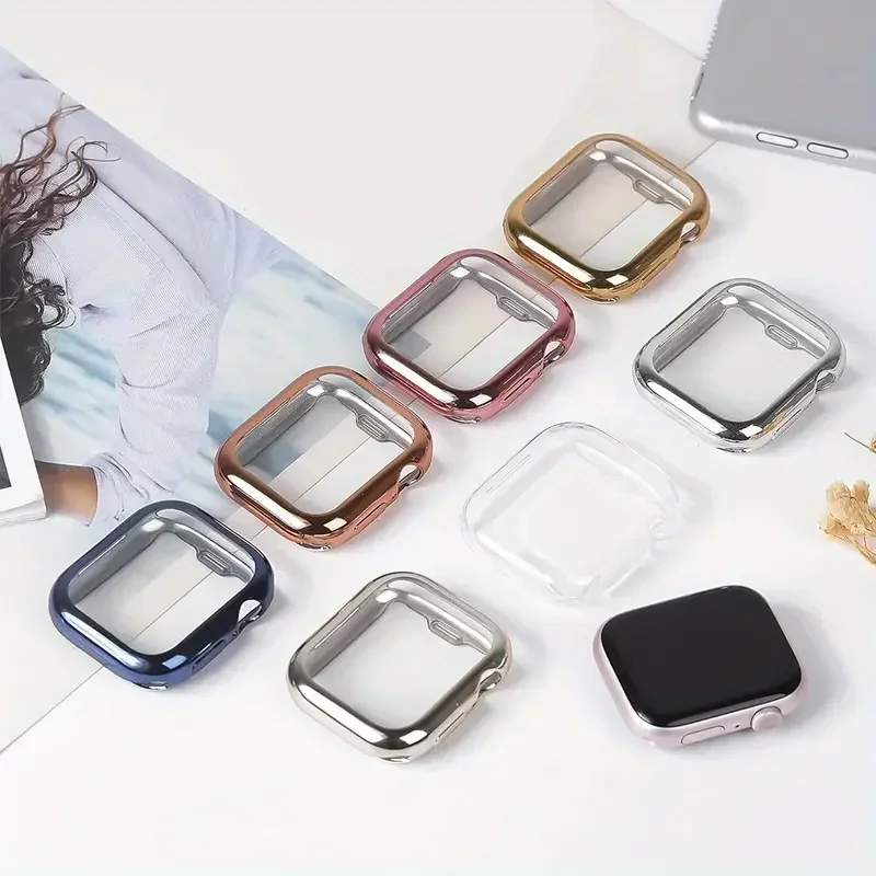 TPU-Abdeckung, Zubehör für Apple Watch-Gehäuse, Serie 9, 8, 7, 6, 5, 4, 3, SE, 41 mm, 45 mm, 42–44 mm–40 mm, Displayschutzfolie für Apple Watch-Armband