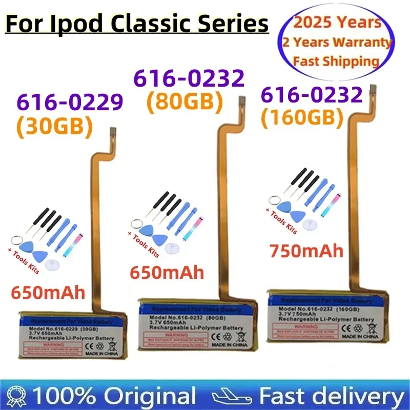 

New Battery 616-0232 For iPod 5th Video 60GB 80GB 6Th Gen Classic Thick 160GB 616-0232 Battery 616-0229 30GB A1238+Free Tools