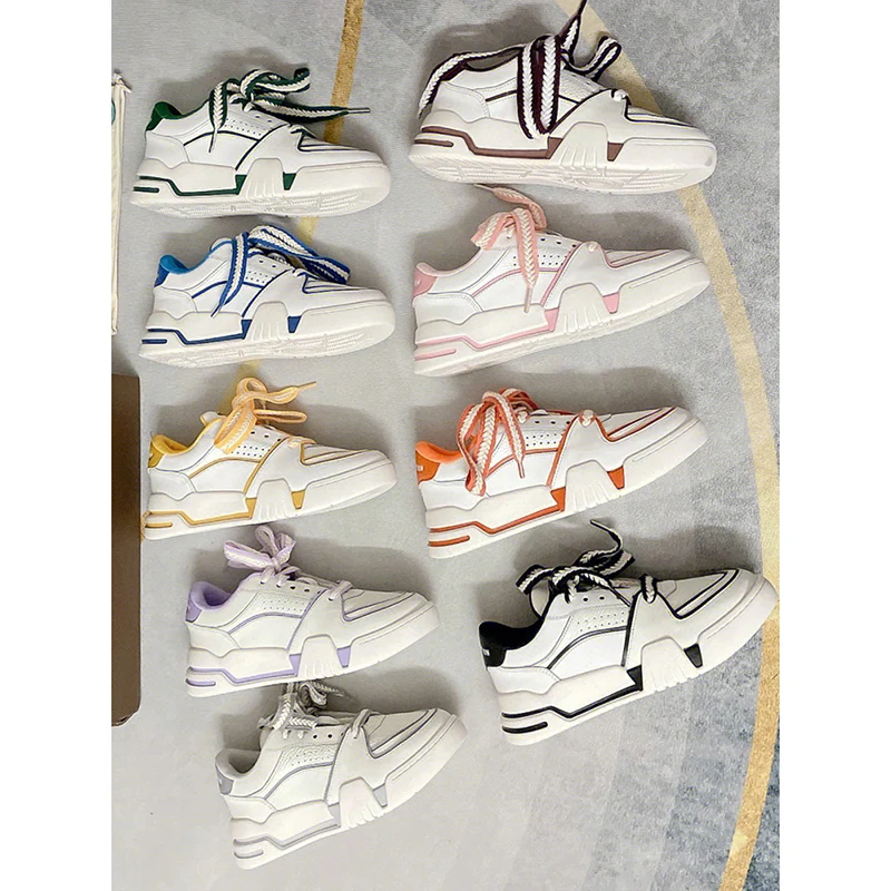 Top Version! Draft Version ~ Wang Yibo Same Sle Shoes Thick-Soled Board Shoes Leather Lace-up Color Matching Casual Sneaker