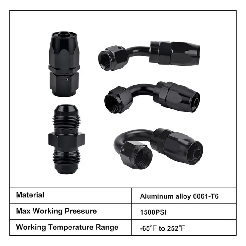 ABMI-Straight Hose End Fitting Kit 6AN With 45° 90° 180° Connection Options, AN6 Male-Male Coupler& 6AN Hose Separator Clamp