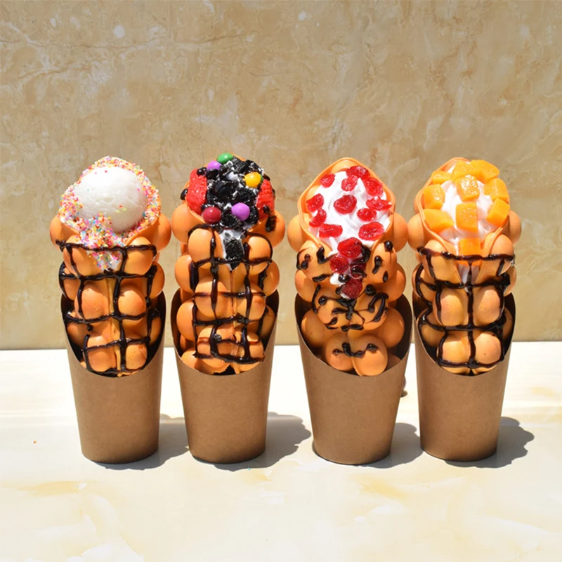 

Hot sales ice cream Hongkong egg waffle fake food model bubble waffle figures simulation eggettes bubble waffles sample display