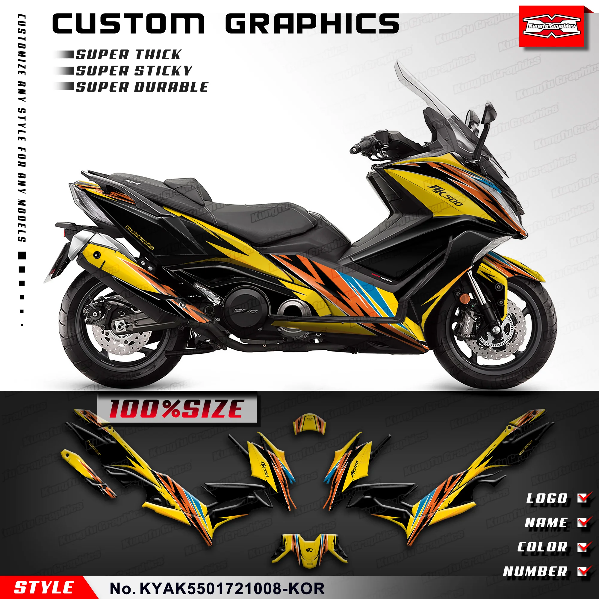 KUNGFU GRAPHICS Full Decal Sports Scooter Sticker Kit for KYMCO AK550 2017 2018 2019 2020 2021, KYAK5501721008-KOR