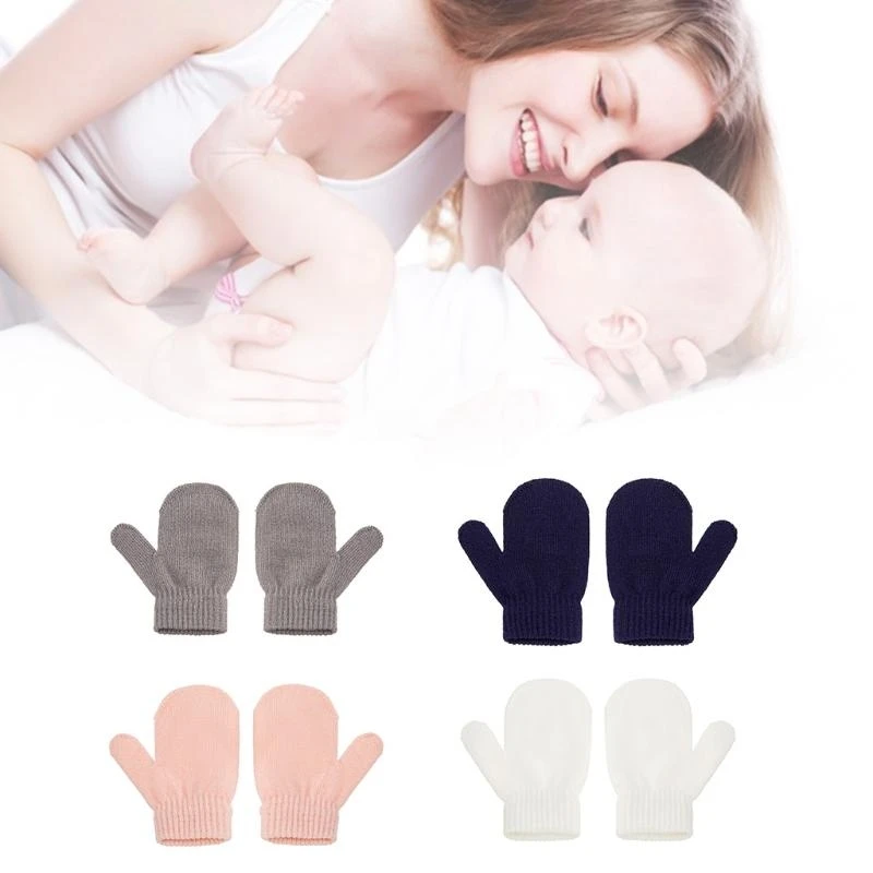 

M76C 1 Pair Winter BabyKids Knit Mittens Toddlers Solid Color Warm Full Finger Gloves