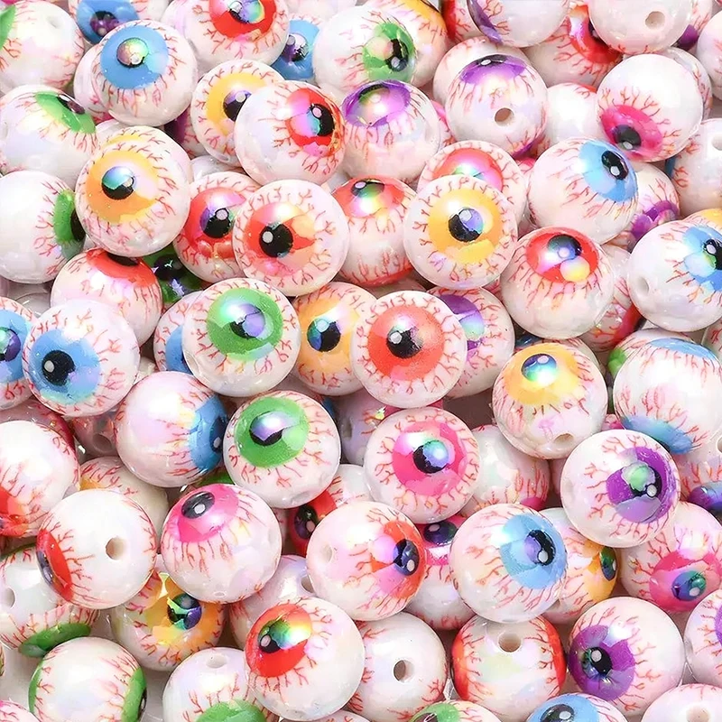 10Pcs 16mm Spooky Eyeball Beads Resin Spacer Beads Colorful Eye Loose Beads For DIY Halloween&Party Decor Jewelry Accessories