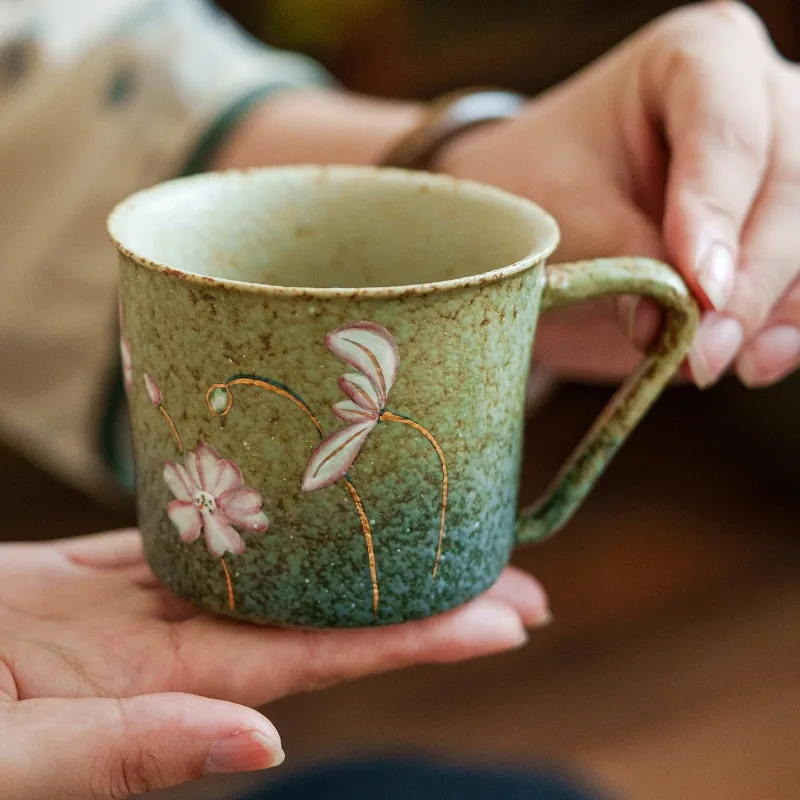 Leaf green flint red ceramic coffee cup high-end single drink afternoon tea single handle niche design cup office