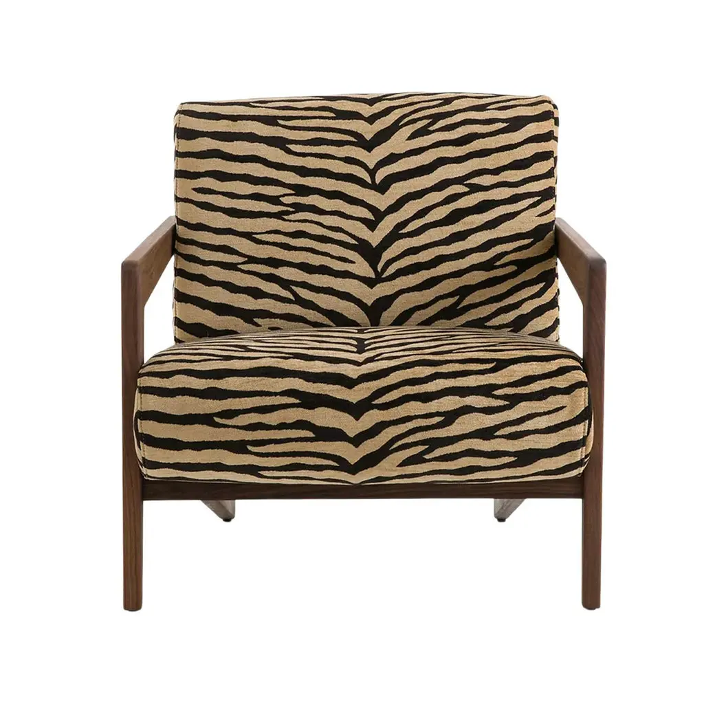 #Italian Retro Ash Wood Animal Print Accent Chair Luxury zebra Pattern Print Single Armchair Leisure Sofa Chair for Living Room