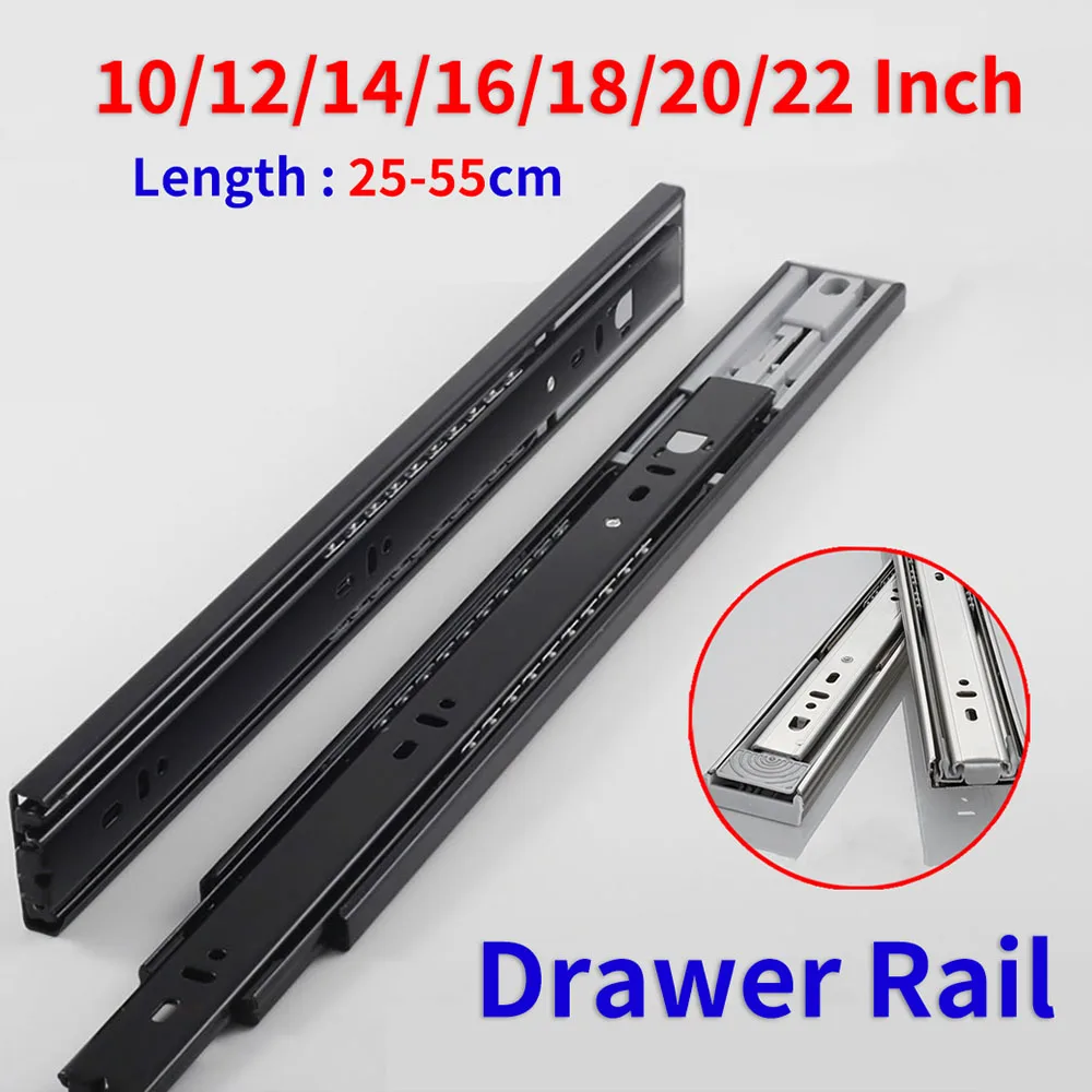 Drawer Rail Rolling Steel 3-Way Drawers Slide Three Section Slides 10 to 22 Inch 3 Way Sliding Tracks Furniture Rails L=25-55cm