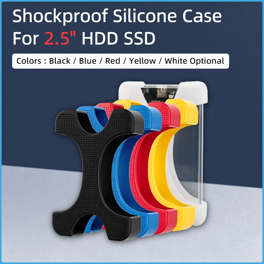 Silicone Shockproof Protective Case for 2.5 Inch External HDD SSD, Drop-Proof Anti-Scratch Cover for Portable Hard Drive Disk