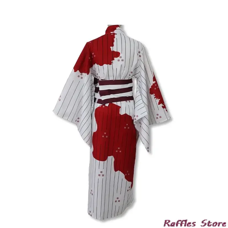 Novo 2025 anime kamado nezuko cosplay traje peruca tamancos mancha de sangue branco quimono halloween carnaval uniforme terno qaq3
