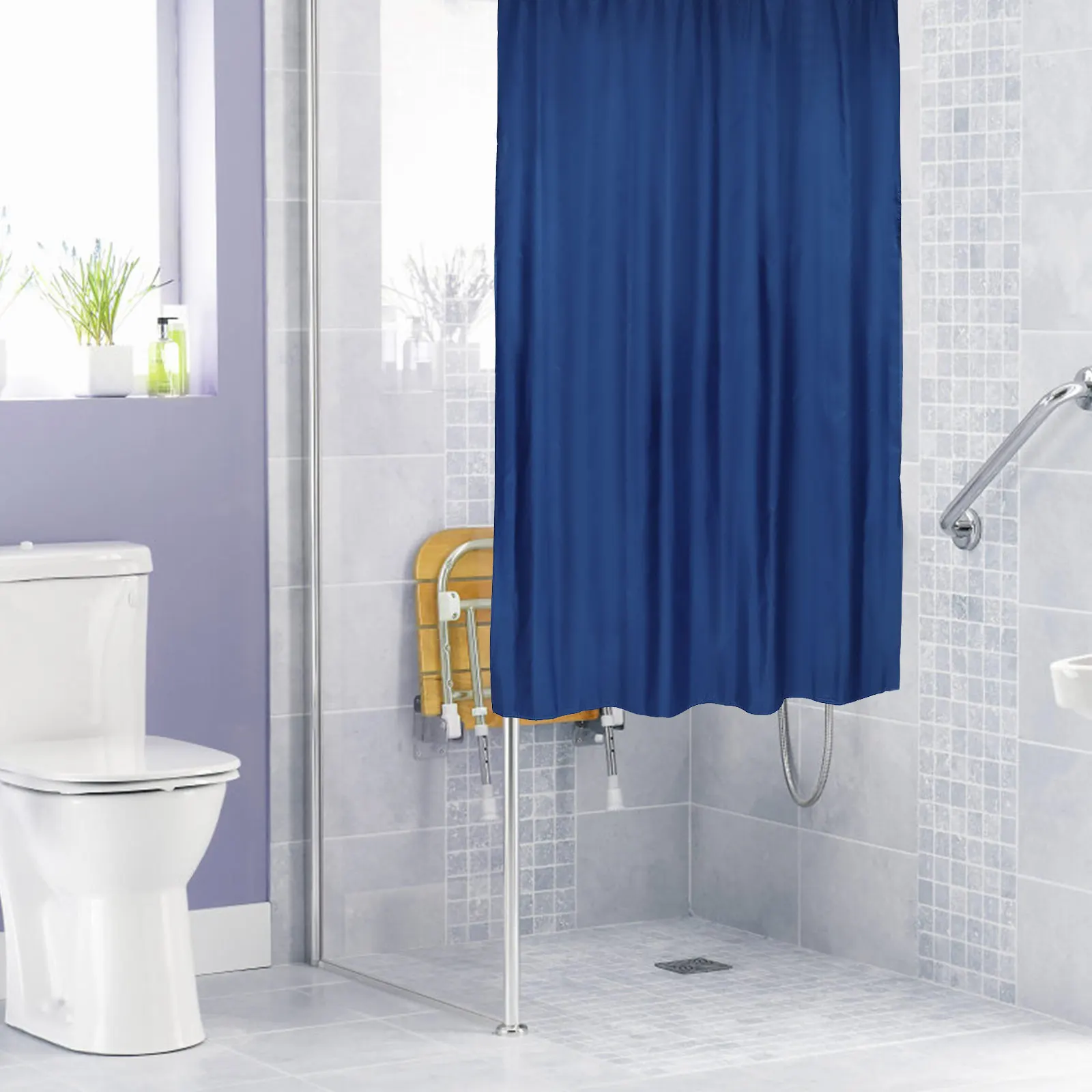 

Shower Curtain Blue Thick Heavy Duty Modern Bathroom Toilet Design Polyester Fabric
