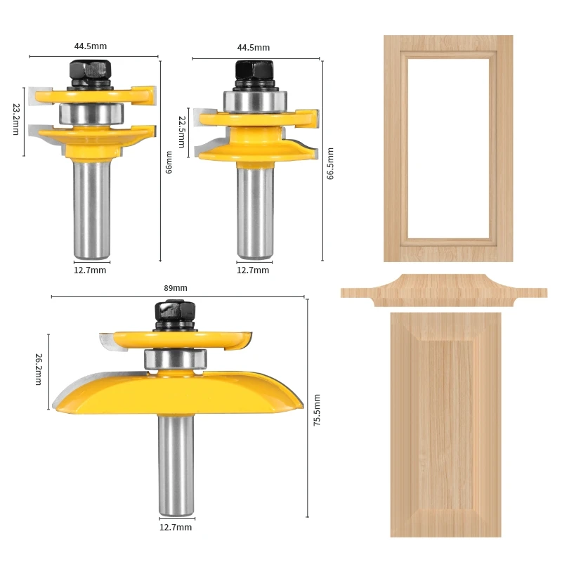 7.YUSUN 3PCS 12.7MM/12MM STILE&RAIL ASSEMBLES-ROMAN OGEE BIT ROUTER BIT WOODWORKING MILLING CUTTER FOR WOOD BIT FACE MILL