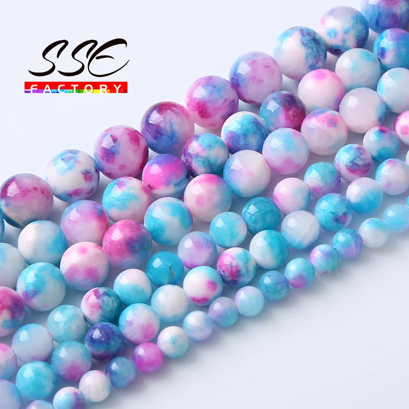 

Natural Stone Blue Rose Persian Jades Round Loose Beads For Jewelry Making Energy Healing Beads Diy Bracelet 6 8 10 12mm 15"inch