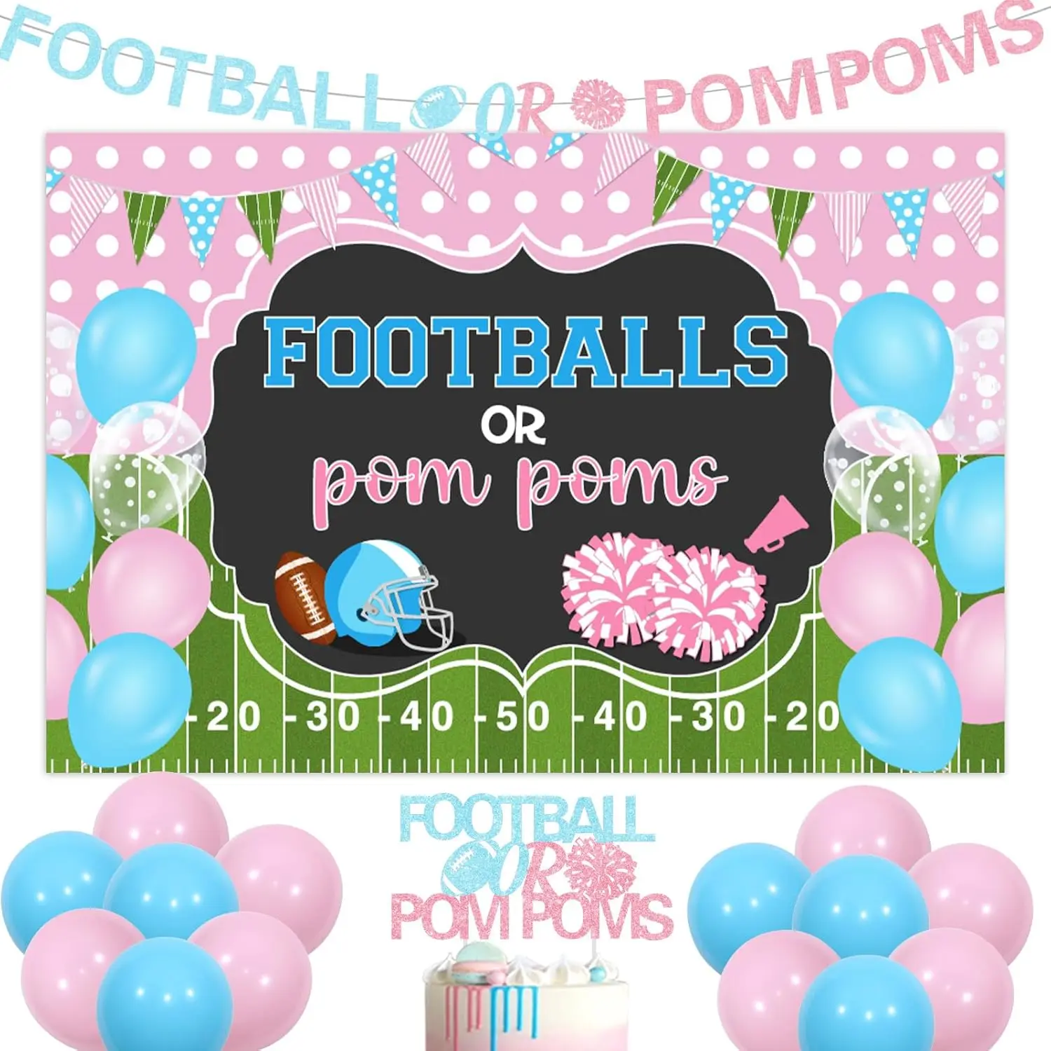 

JOYMEMO Football Gender Reveal Decoration, Soccer or Pom Poms, Boys and Girls Gender Reveal Baby Shower Decoration Supplies