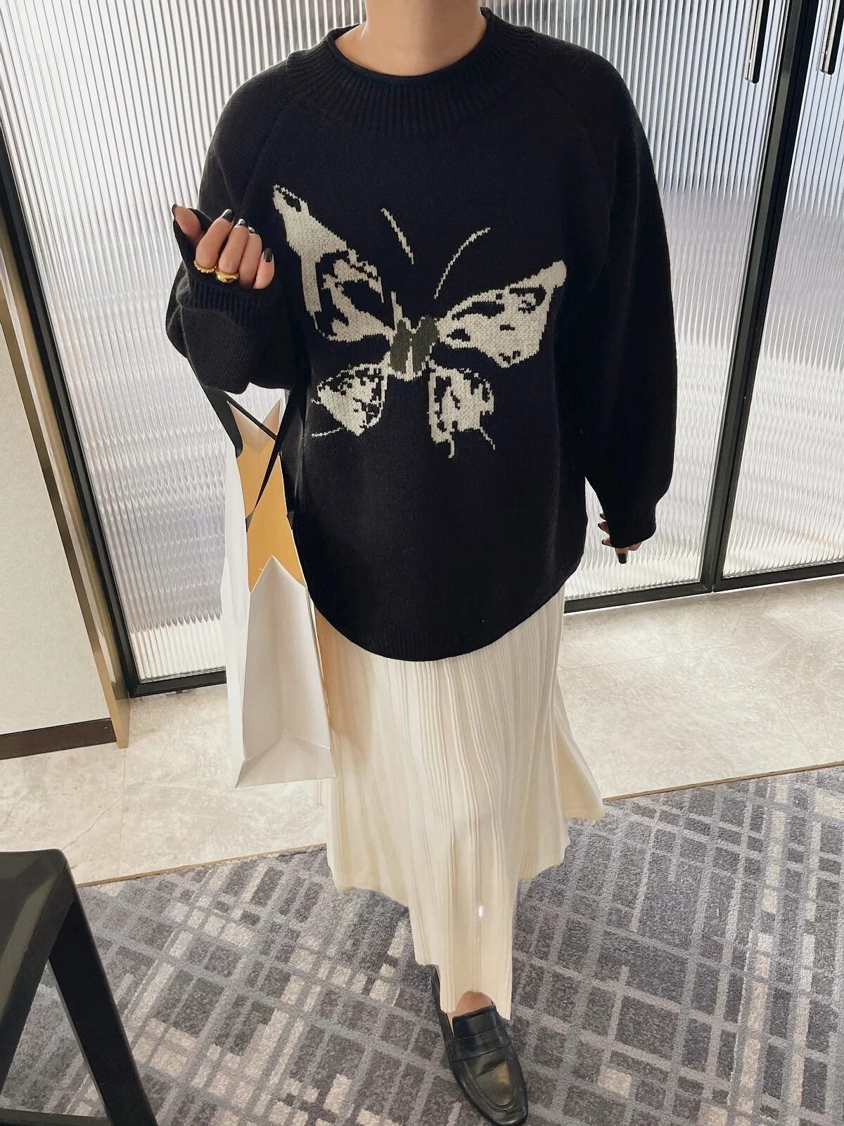 

Bla Loose Knitted Sweater Women's Pullover Autumn Winter New Sle Korean Lazy Slimming Long Sve round Ne