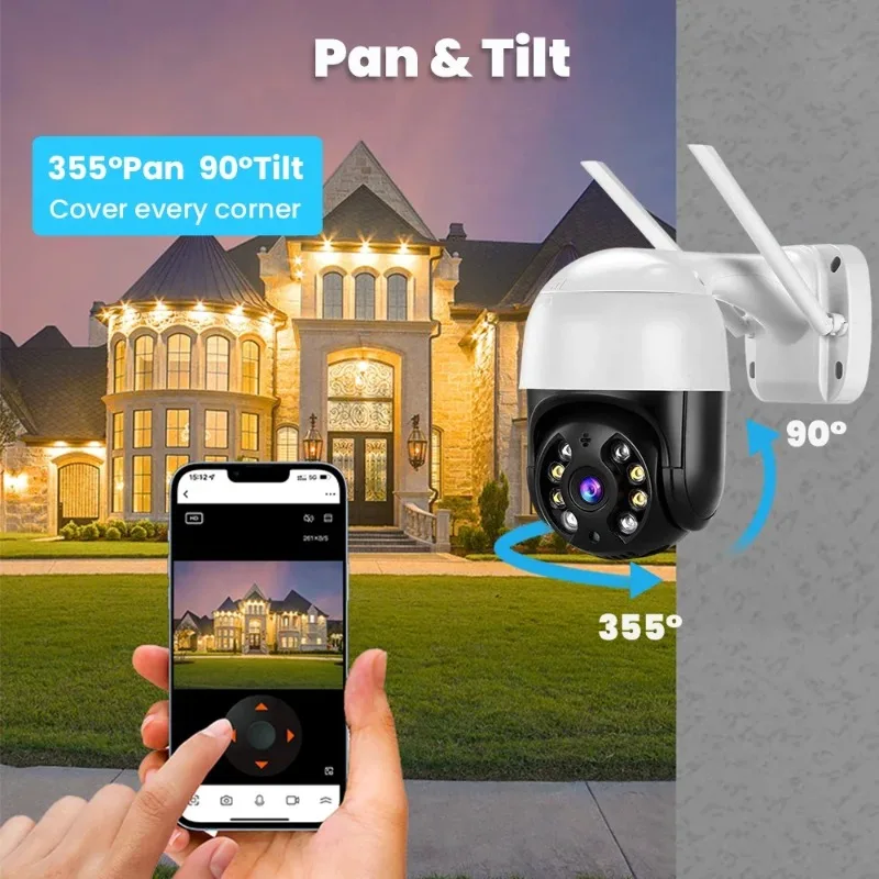 4K 8MP PTZ WiFi IP Camera Outdoor - 4X Digital Zoom AI Human Detection H.265 P2P Two - Way Audio Wireless CCTV Security Camera