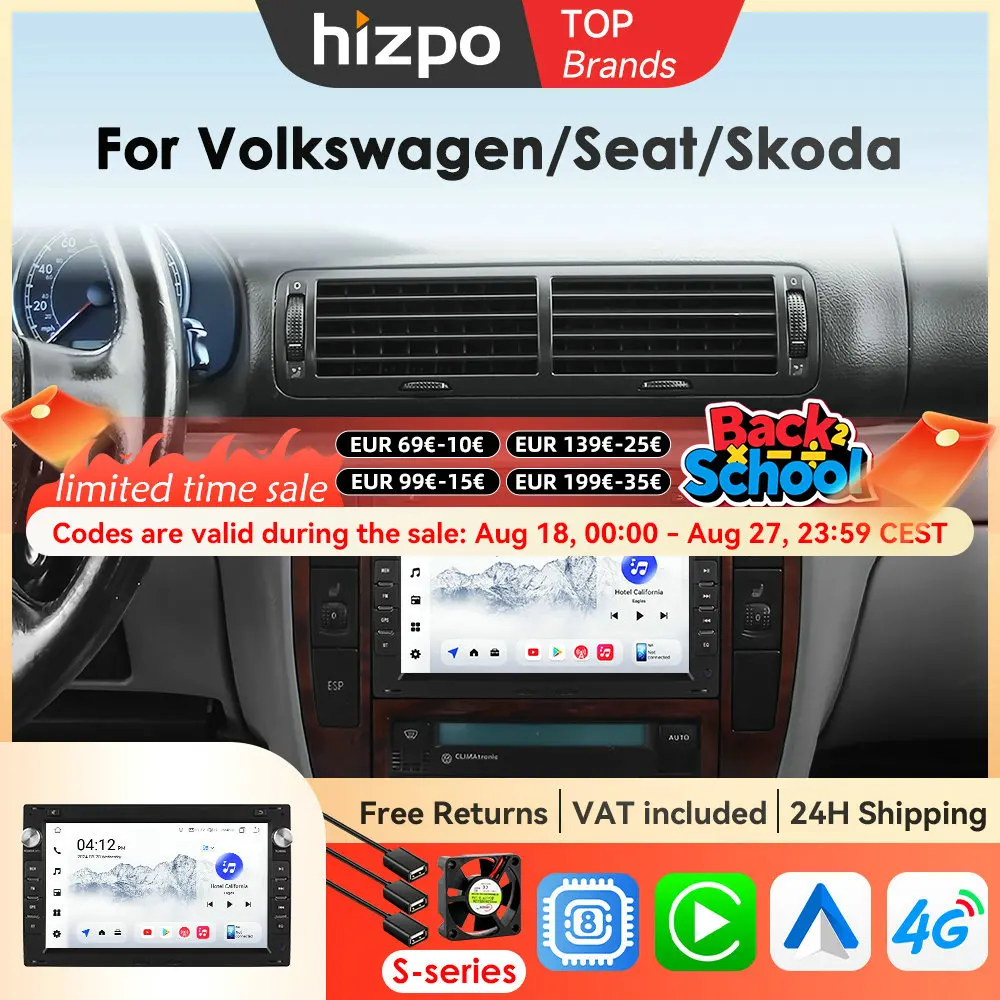Hizpo 2Din Wireless Carplay Per VW Passat B5 MK4 MK5 Golf 4 Polo Bora Jetta T5 Navigazione Autoradio Android all-in-one GPS WIFI