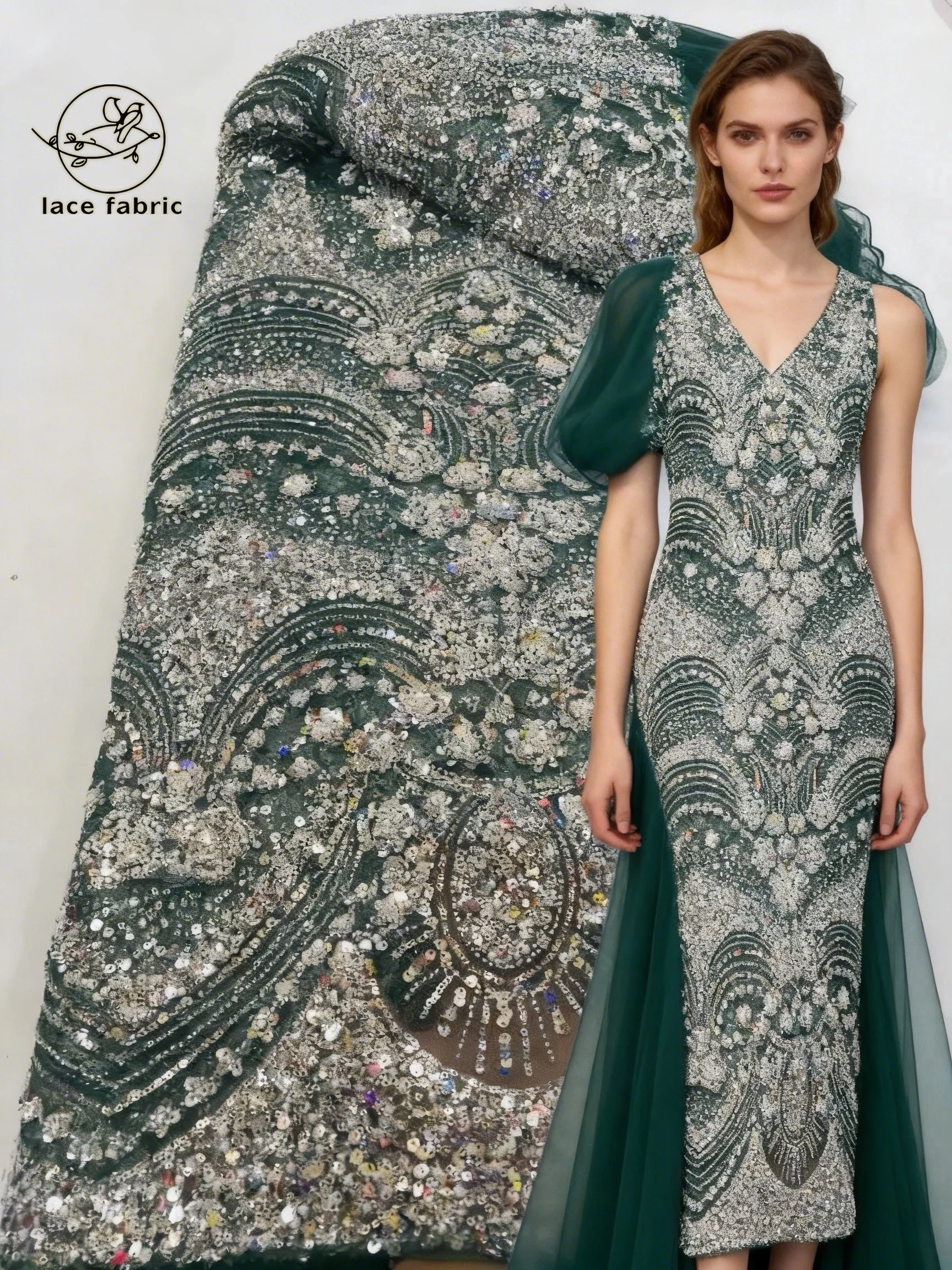 

Зеленая африканская тюлевая кружевная ткань с бисером 2026: высококачественная роскошная французская нигерийская сетчатая тюлевая ткань с пайетками для пошива праздничных платьев