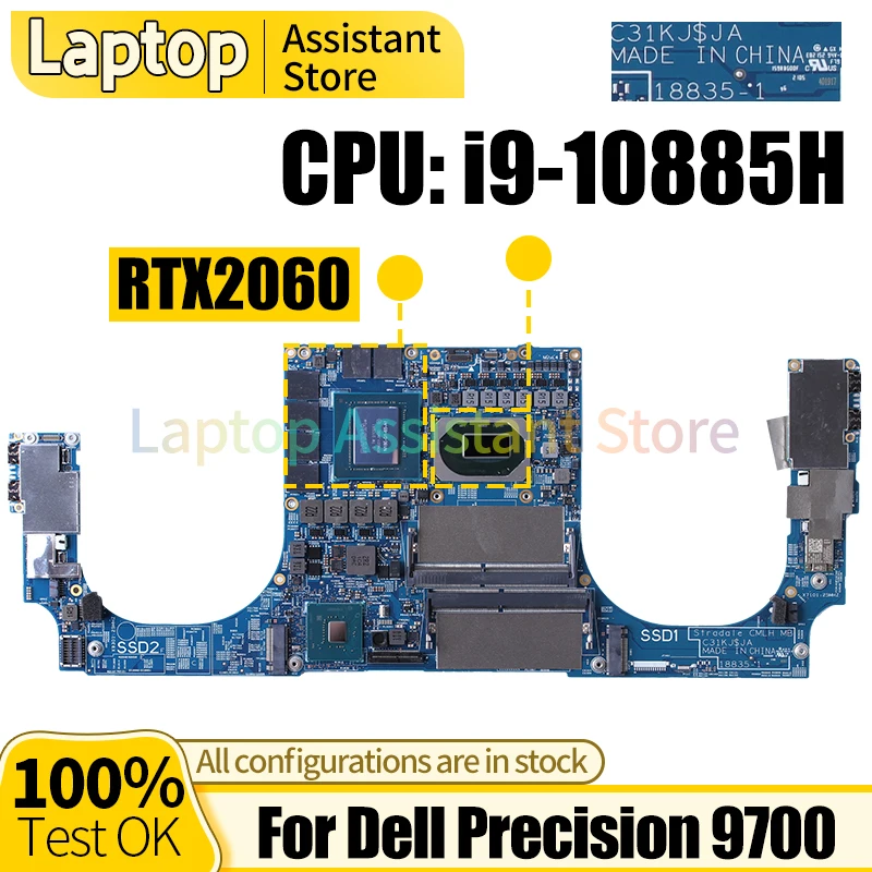 

For Dell Precision 9700 Laptop Mainboard 18835-1 03CPGC i9-10885H RTX2060 Notebook Motherboard