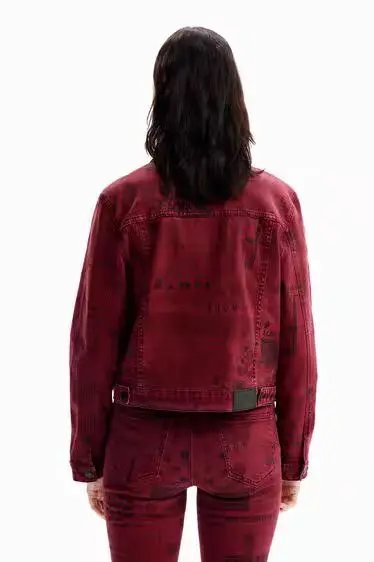 Foreign trade original single Spanish new printed wine red suit denim coat