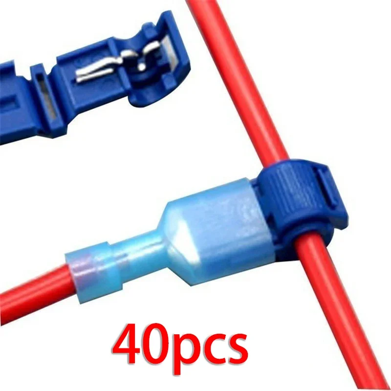 40Pcs 16-14AWG T-Taps Wire Terminal Crimp Connectors  Splice Lock Quick Electrical Cable Electricity Parts Blue Home Appliances