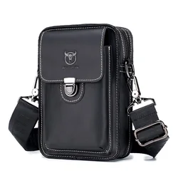 Riñonera Retro de cuero genuino para hombre, bolso para teléfono móvil, bolso de hombro informal, adecuado para teléfono móvil de 7 pulgadas, 2023