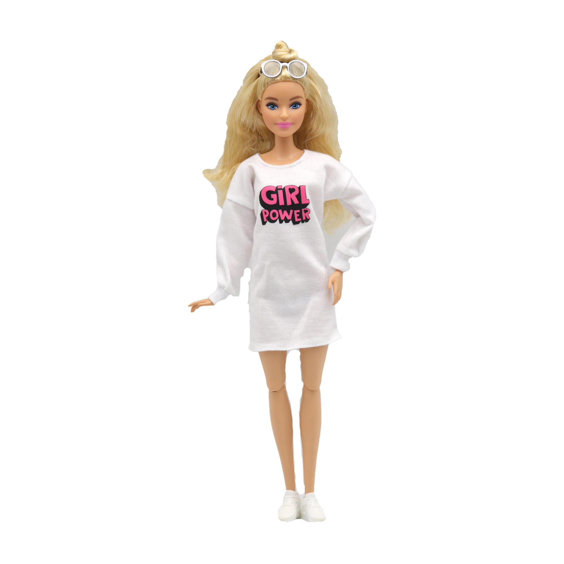 New 30cm 1/6 Doll lGirl Power ABC print white dress Daily Wear Clothes for Barbies doll Accessories