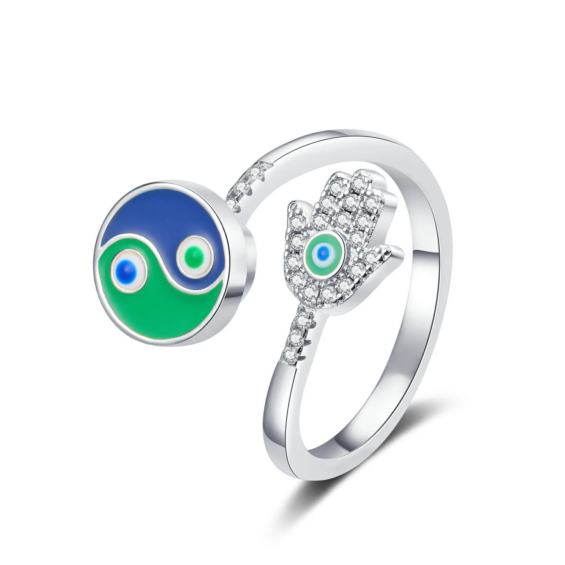 Spinning Yin Yang Colorful Enamel Rings Rotating Adjustable Ring With Eight Trigrams Minimalist Western Style Jewelry Wholesale