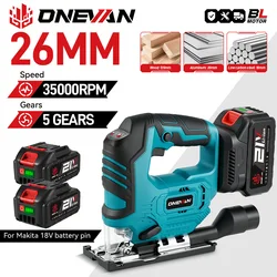 ONEVAN 26mm 3500RPM Brushless Electric Jig Saw 1000W Multi-Function 3 Variable Speed Woodworking Tool For Makita 18V Battery Pin