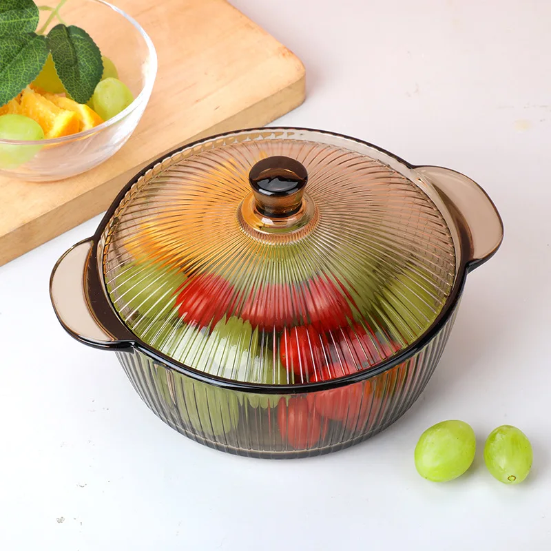 

Heat Resistant Glass Soup Bowl with Lid And Ears for Home Use Instant Noodles Bowl Microwave Safe Yum Soup Bowl Fruit Sal...