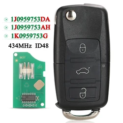 Jingyuqin 434Mhz zdalny klucz składany ID48 Chip do VW Passat Polo siedzenie do skody Altea Ibiza Leon Toledo 3bnt 1 j0959753da/AH 1 k0959753g