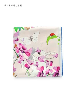 Lüks çin baskılı doğal ipek eşarp kadın başörtüsü gerçek ipek bandana kare başörtüsü eşarp bayanlar ilkbahar yaz şal