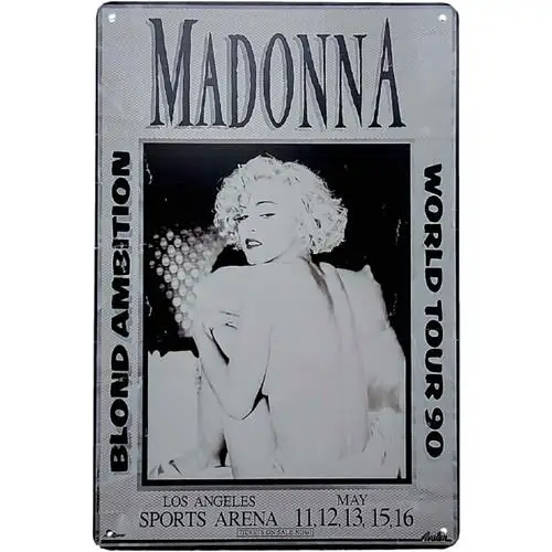 Placa de Metal Retrô Madonna Blond Ambition Tour 1990 Música Pop Diva Sexy