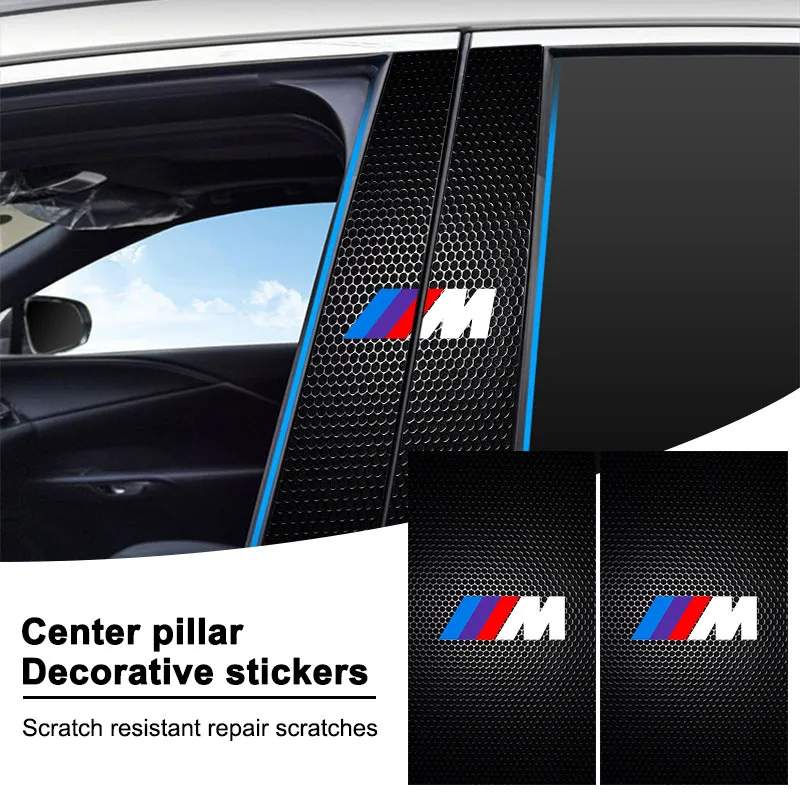 2Pc Car Emblem Center Pillar Sticker Auto Door Decorative Stickers For Bmw M Performance M3 M5 M6 F01 F20 F10 F13 F15 F16 F30