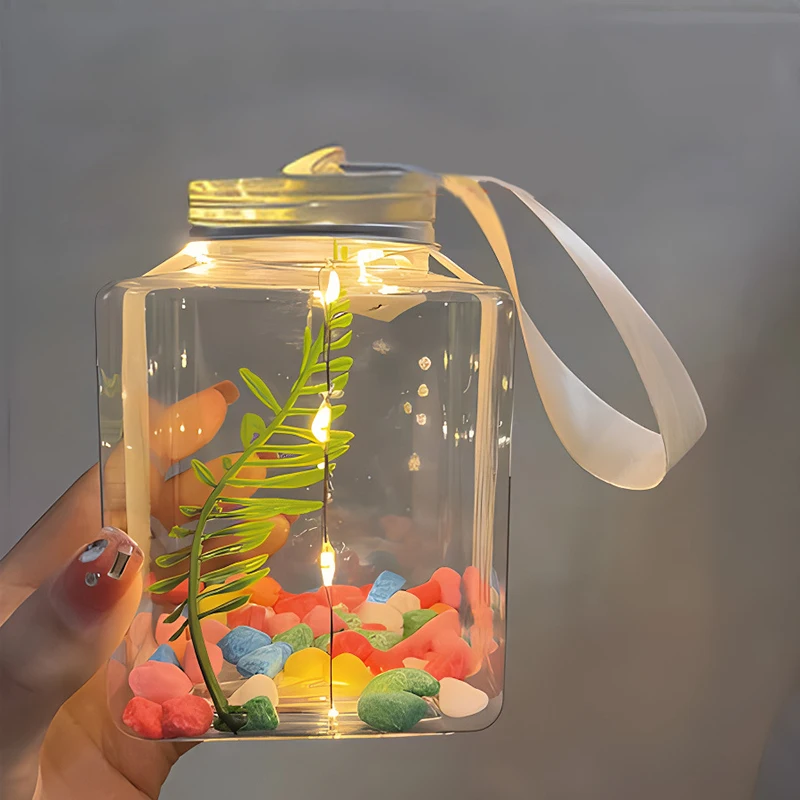 Mini Fish House Transparent Jar Silent Ecological Small Breeding Terrarium Desktop Jellyfish Fishbowl Decoration Items Fish Tank