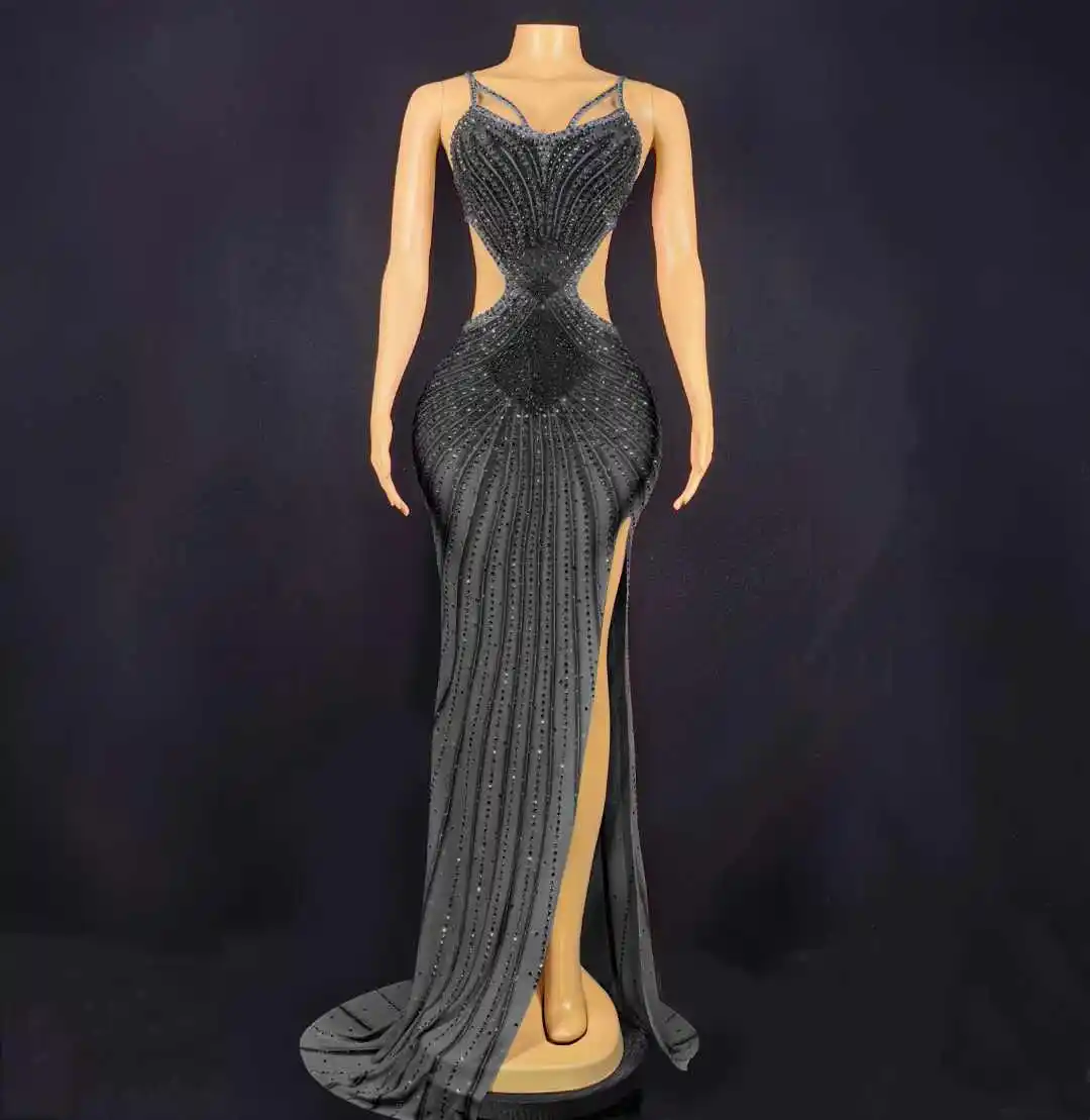 المرأة سباركلي آلهة كبار كامل حجر الراين الصيف التقطت الصور الدعائم احتفال لاس فيغاس فستان طويل لعرض سحب الملكة زي