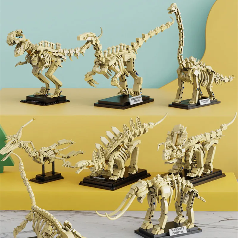 Dinosaur Skeleton Fossils Building Blocks Jurassic Park World Tyrannosaurus Rex Model Bricks Toys For Children Boy Gifts