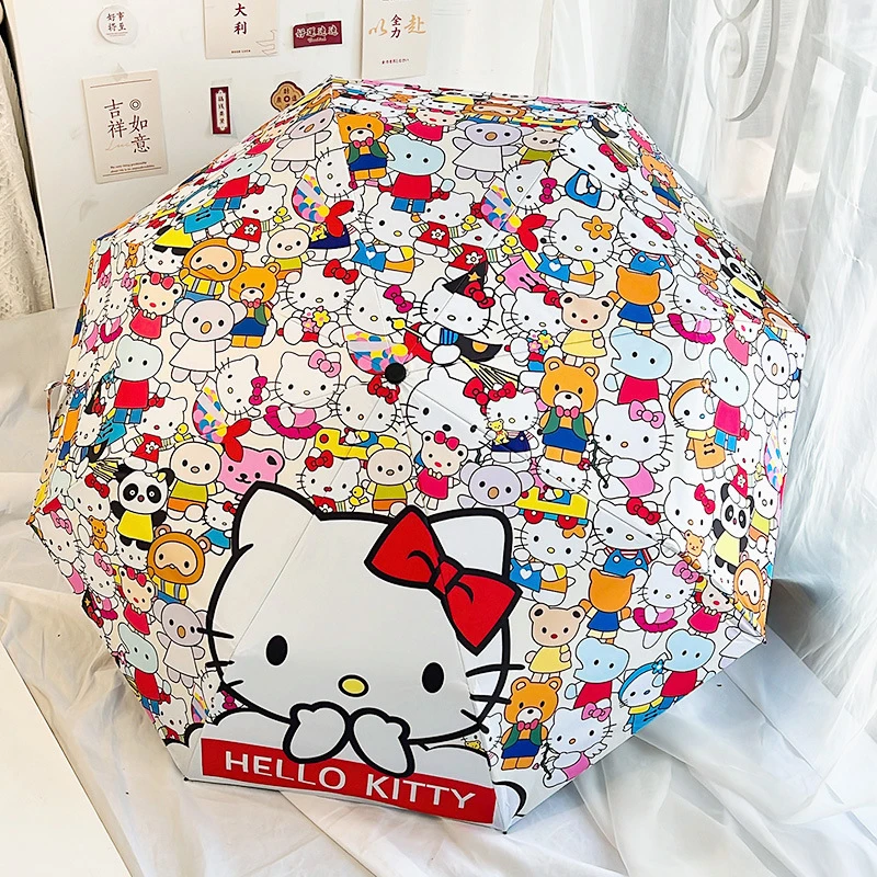 

Cartoon Sanrio Cute Umbrella Hello Kittys Kawaii Student Rainy Folding Sun Uv Protection Portable Sunshade Cartoons Toys Girls