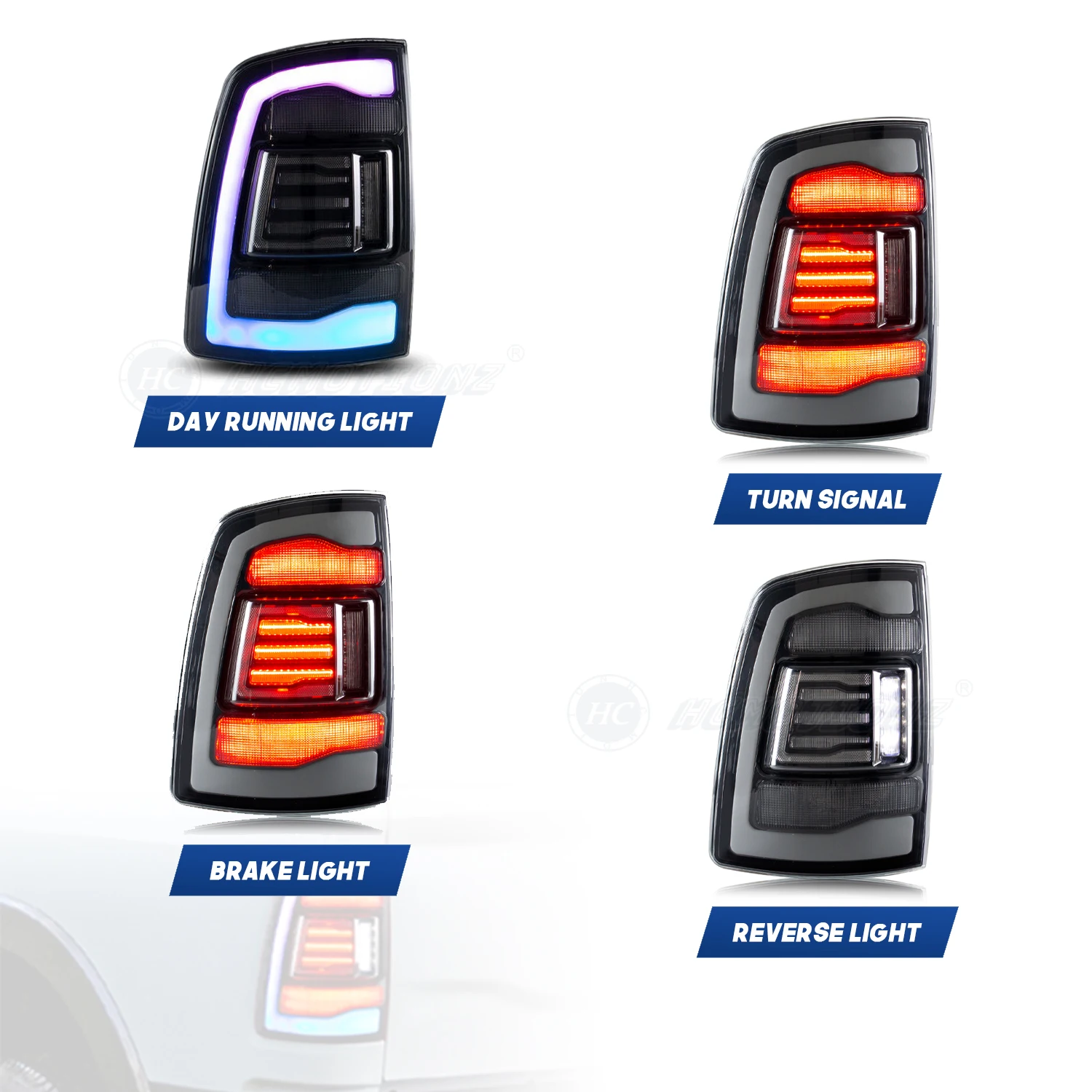 HCMOTIONZ LED RGB Tail Lights for Dodge Ram 2009-2018 1500 2500 3500 4500 5500 Sequential Red Signal Rear Lamps Assembly