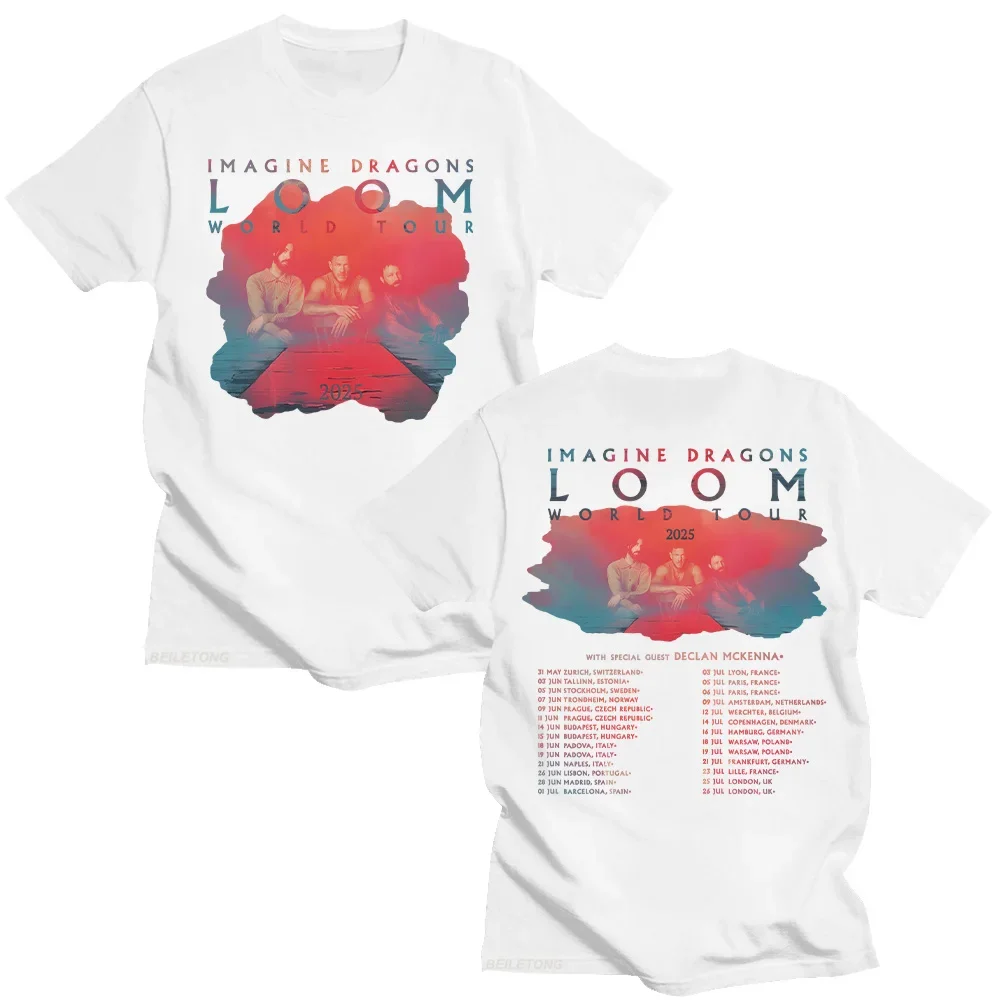 

2025 New LOOM Band Print Men's fashion hip-hop retro T-shirt Pure cotton loose short-sleeved summer top