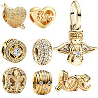 Gold Plated Sparkling Angel、Handwritten Love、Cupid Heart Charm Beads Fit Original Europeans Silver 925 Bracelet DIY Jewelry Gift