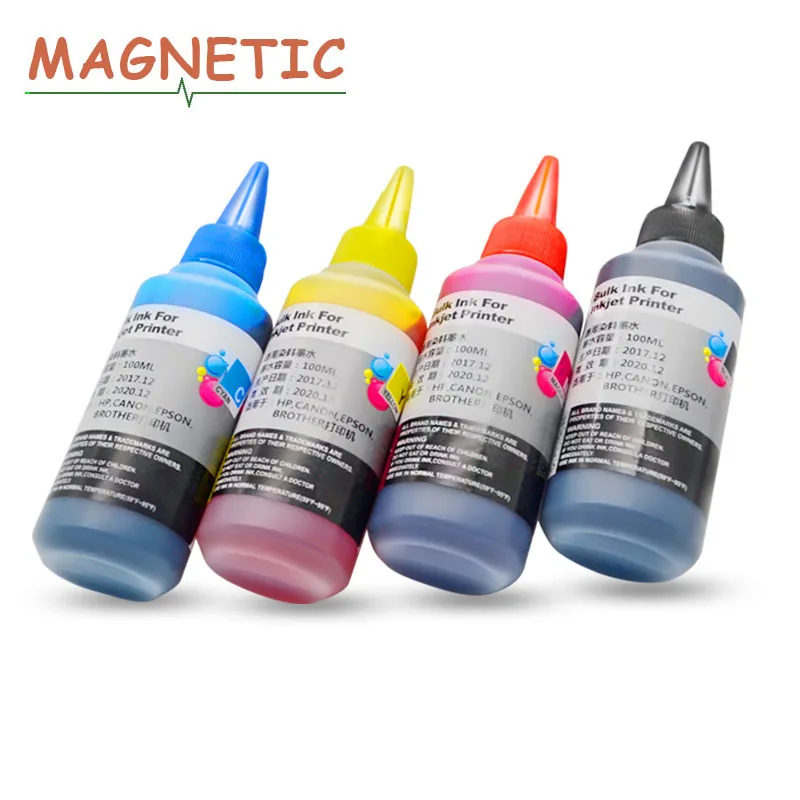 Magnetic universal 100ml dye ink  for hp for canon for epson for brother Cartridge Printer 4 Colors Inkjet Printer Bulk Ink