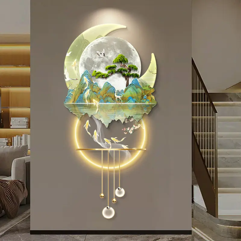 Thousand Miles of Rivers and Mountains Entranceway Decor Painting New Chinese Style High-End Corridor Hallway Lighted Murals